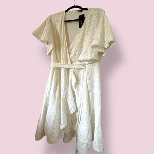 City Chic White Flutter Sleeve Wrap Sundress